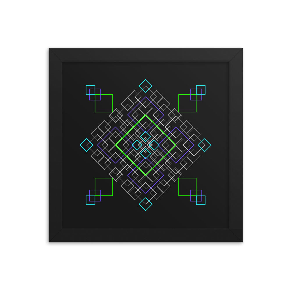 Sacred Geometry Art - Purple Green Squares | Framed poster