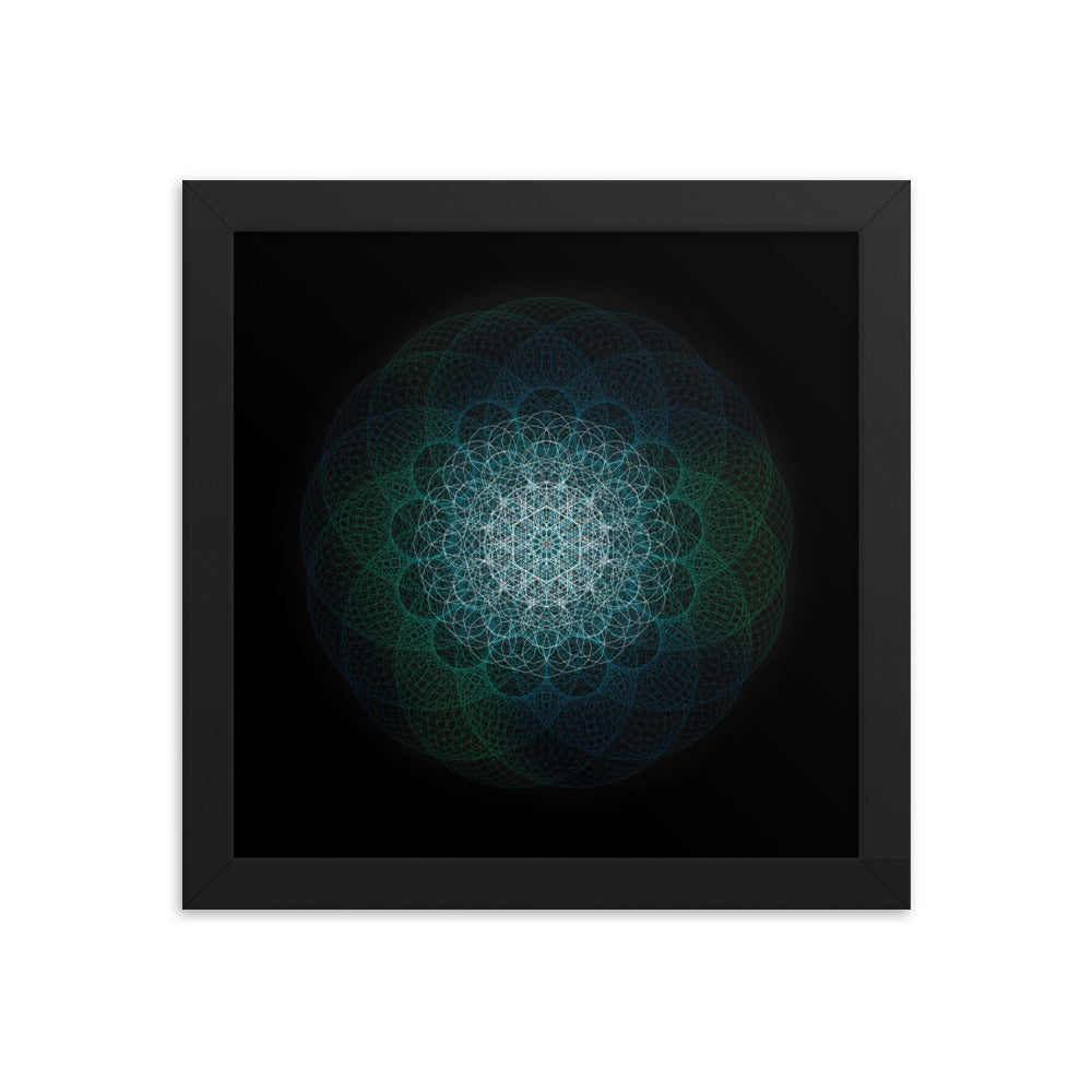 Sacred Geometry Art - Green-Blue Majestic | Framed poster