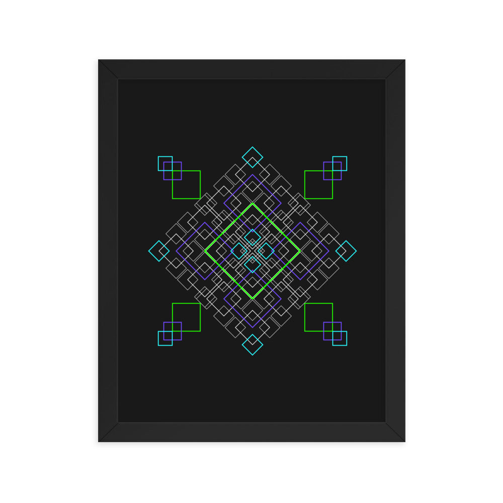 Sacred Geometry Art - Purple Green Squares | Framed poster
