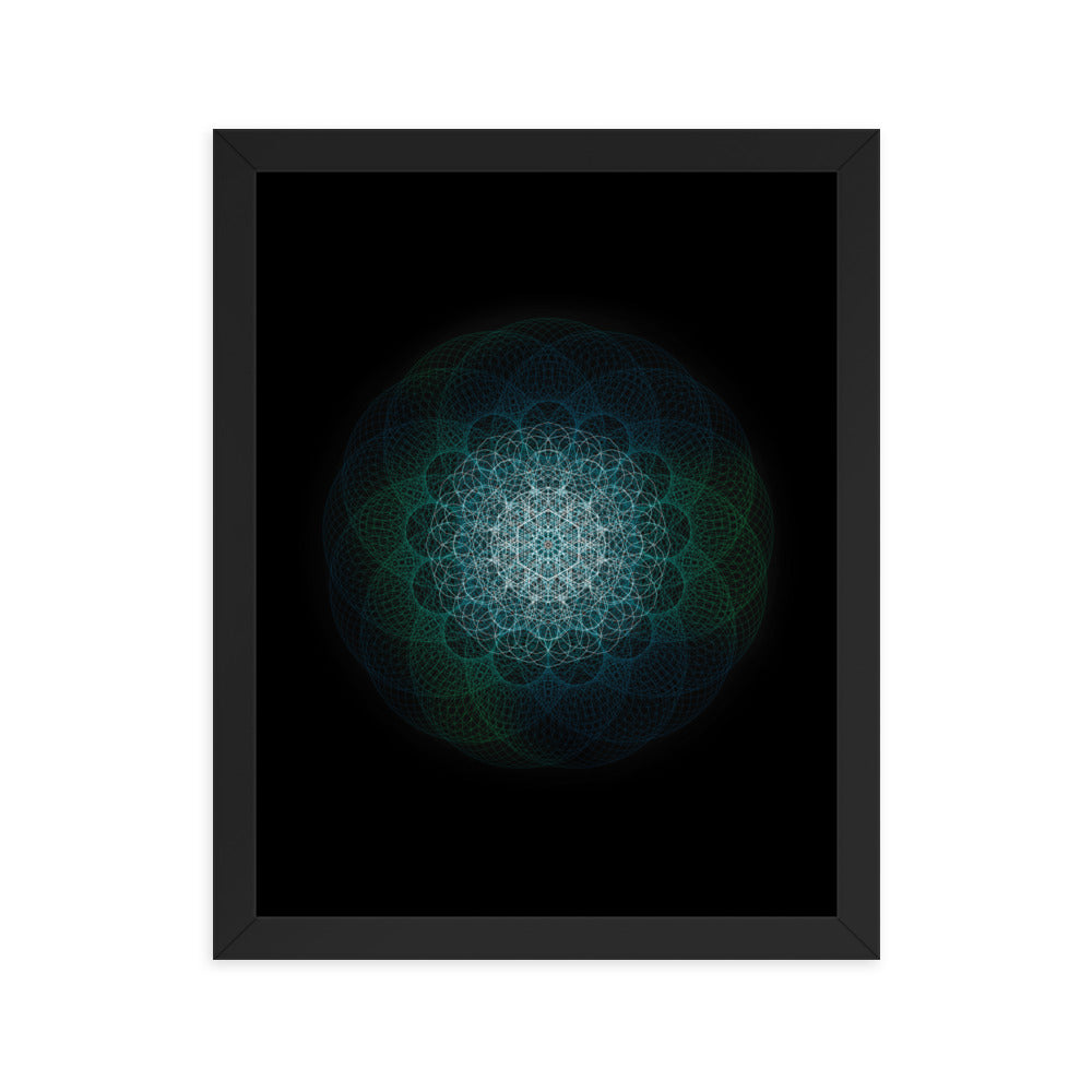 Sacred Geometry Art - Green-Blue Majestic | Framed poster