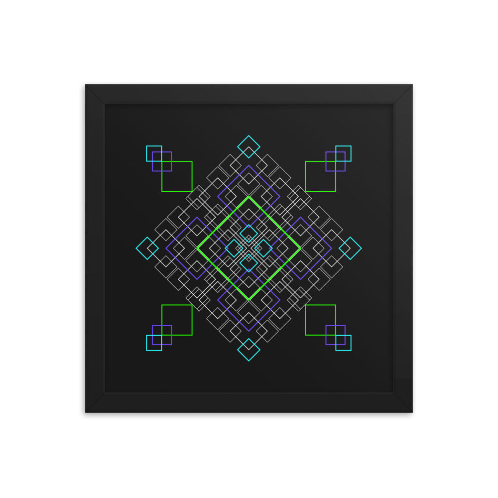 Sacred Geometry Art - Purple Green Squares | Framed poster