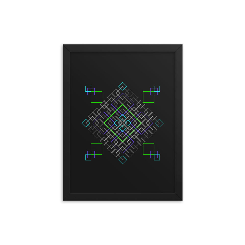 Sacred Geometry Art - Purple Green Squares | Framed poster