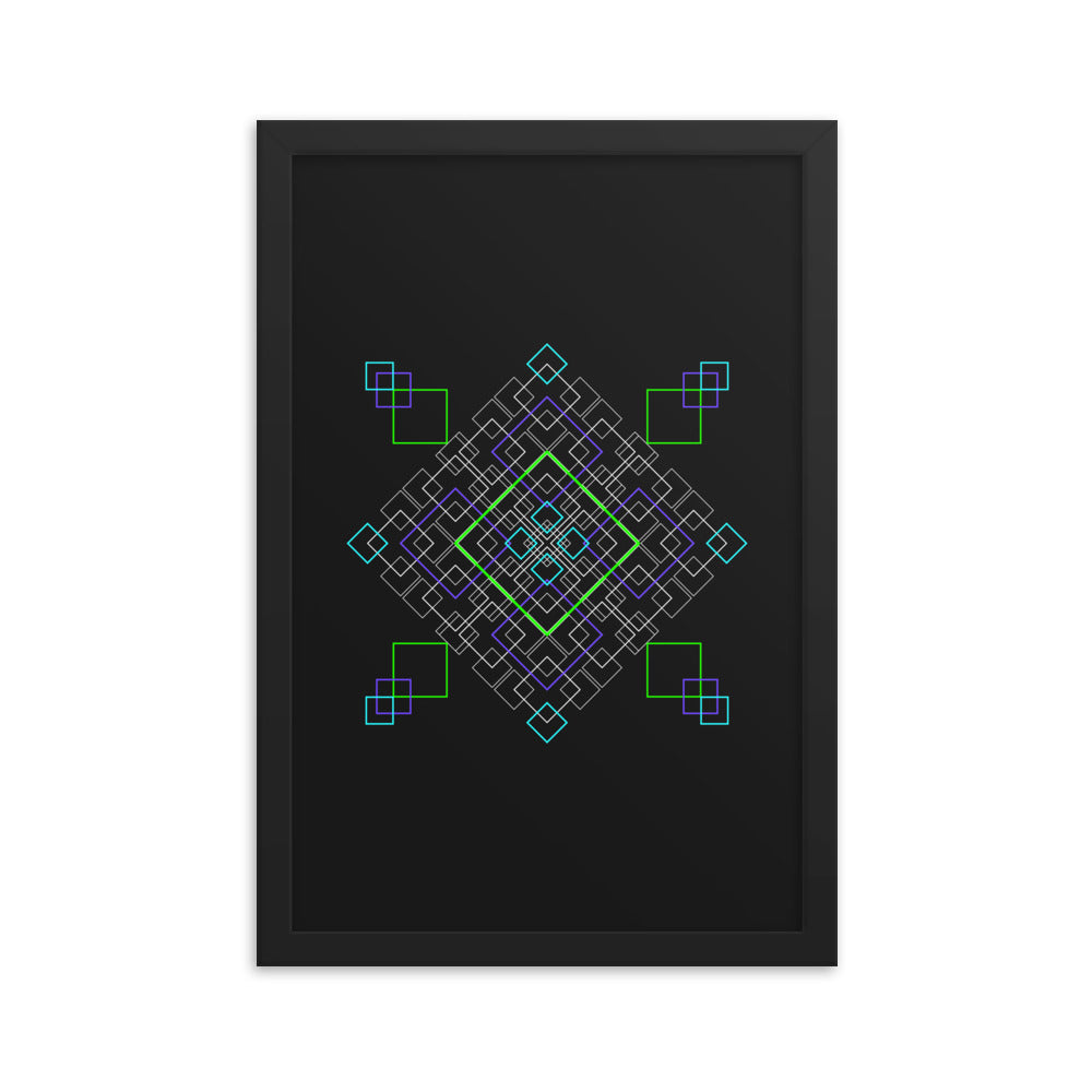 Sacred Geometry Art - Purple Green Squares | Framed poster
