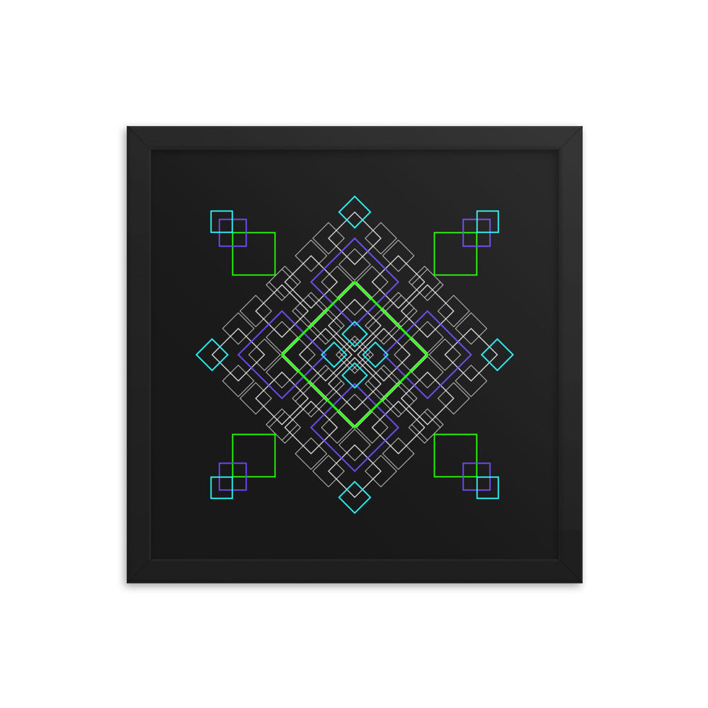 Sacred Geometry Art - Purple Green Squares | Framed poster