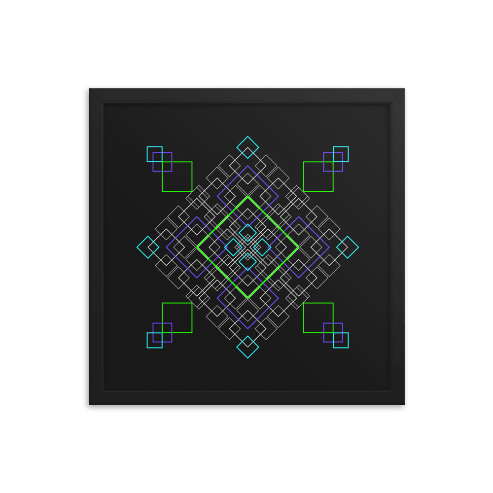 Sacred Geometry Art - Purple Green Squares | Framed poster