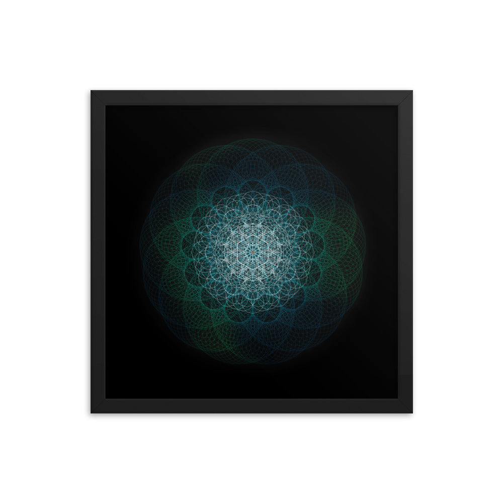 Sacred Geometry Art - Green-Blue Majestic | Framed poster