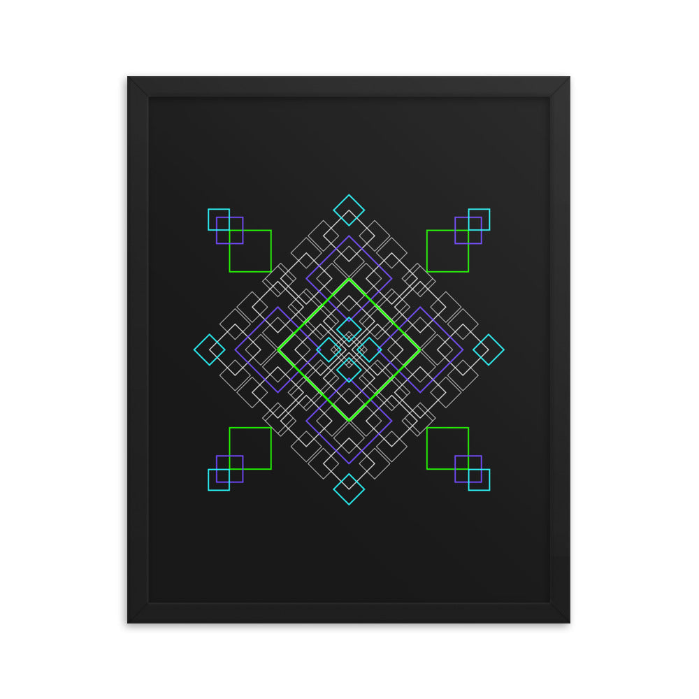 Sacred Geometry Art - Purple Green Squares | Framed poster