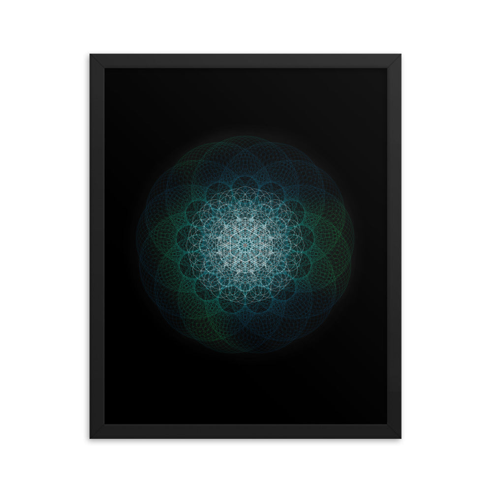 Sacred Geometry Art - Green-Blue Majestic | Framed poster