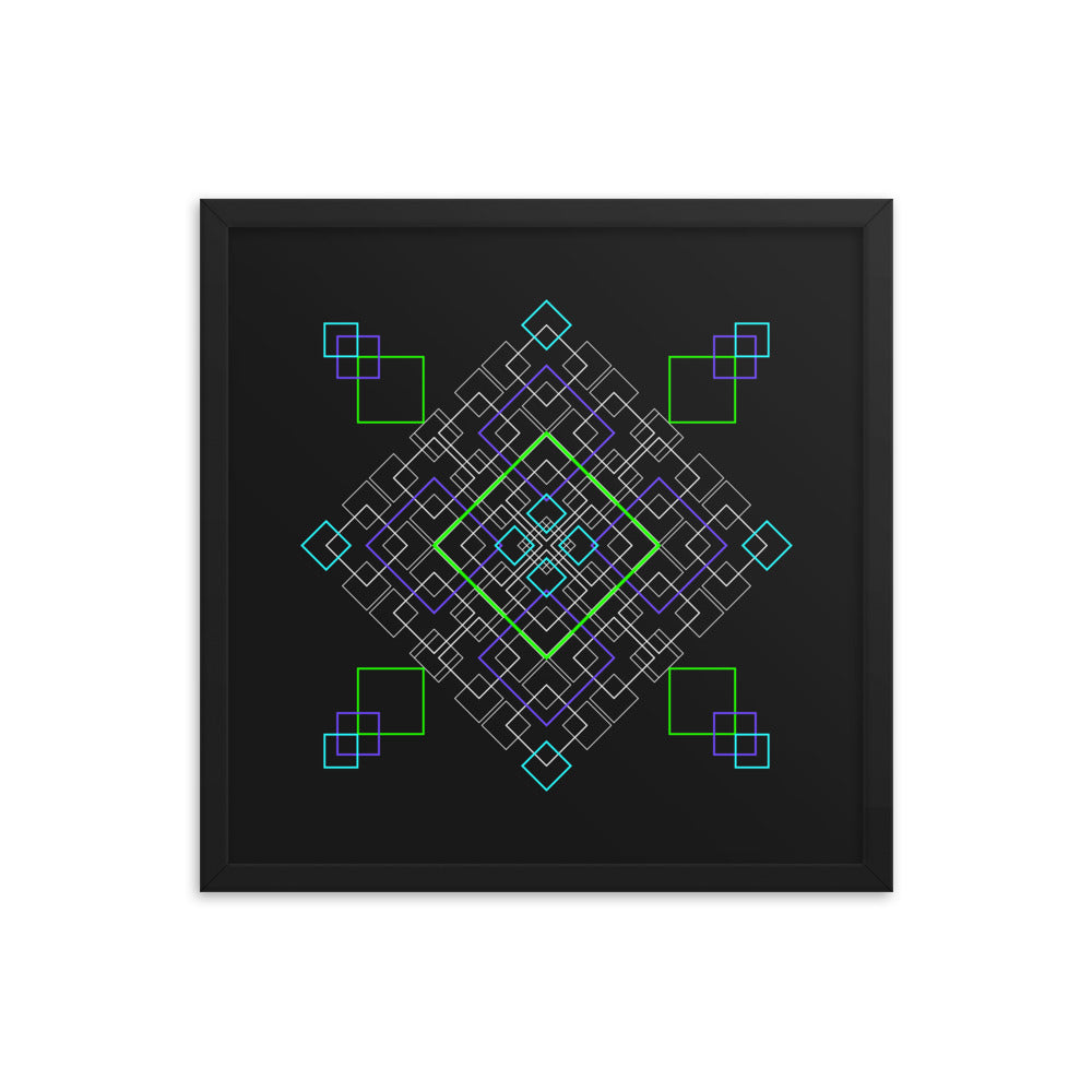 Sacred Geometry Art - Purple Green Squares | Framed poster