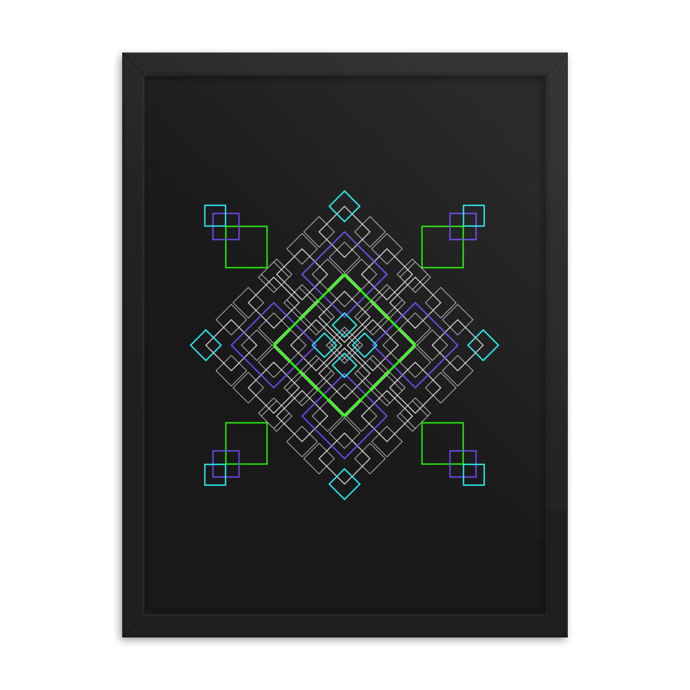 Sacred Geometry Art - Purple Green Squares | Framed poster