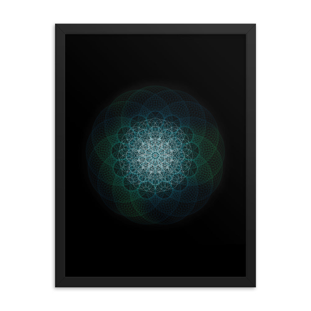 Sacred Geometry Art - Green-Blue Majestic | Framed poster