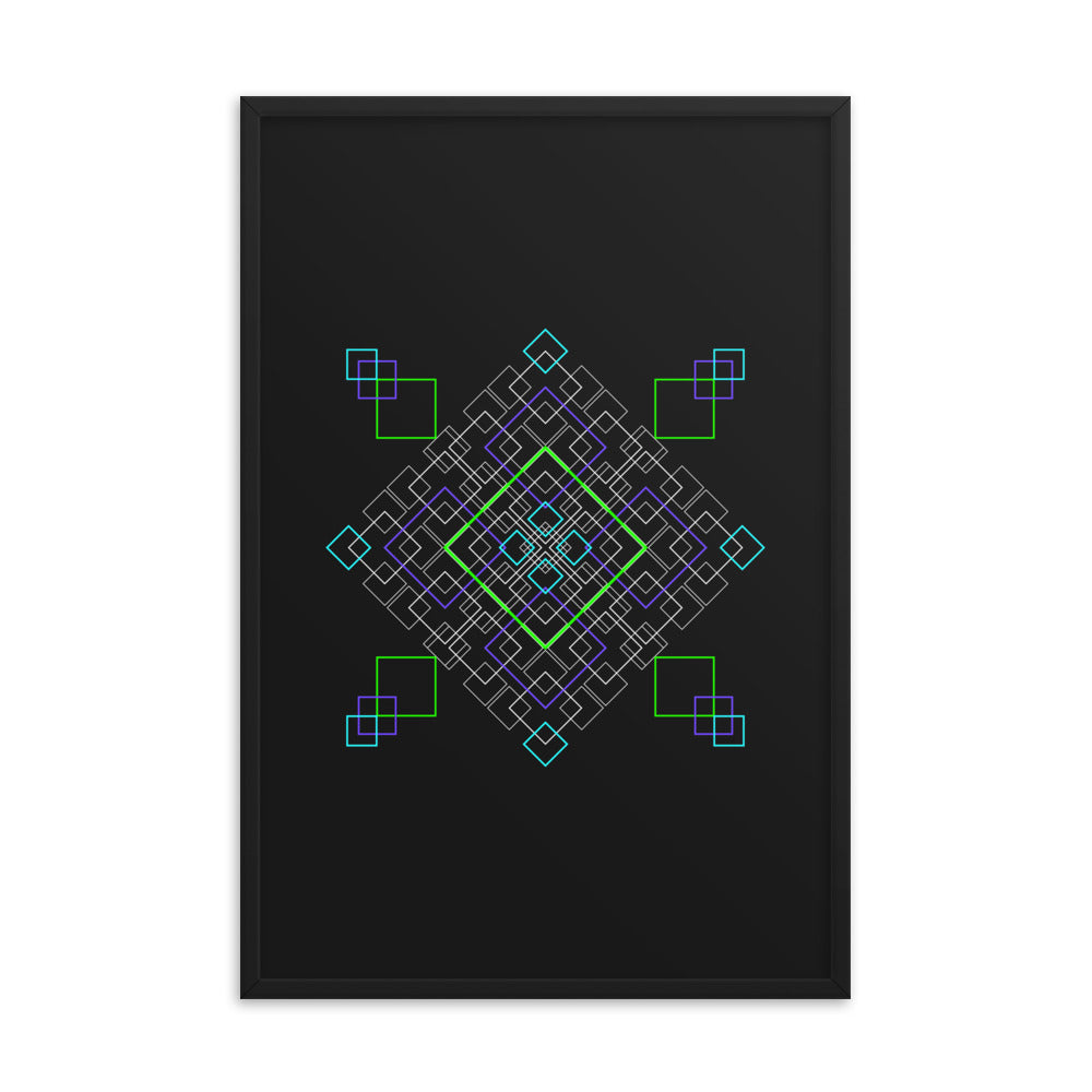 Sacred Geometry Art - Purple Green Squares | Framed poster