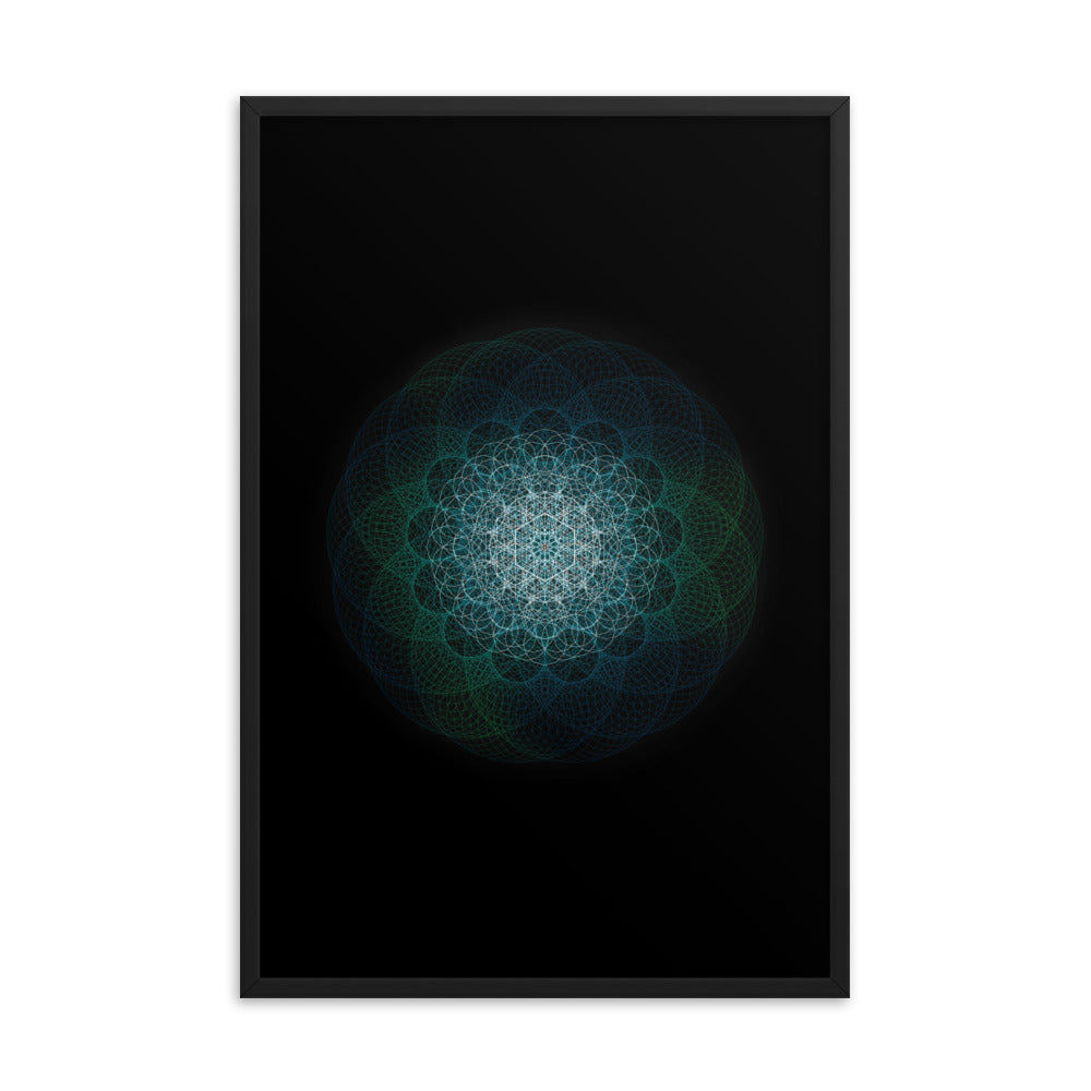Sacred Geometry Art - Green-Blue Majestic | Framed poster