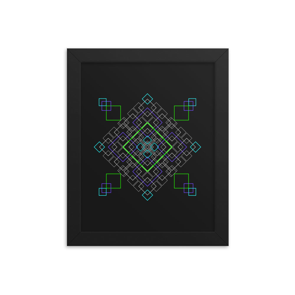 Sacred Geometry Art - Purple Green Squares | Framed poster
