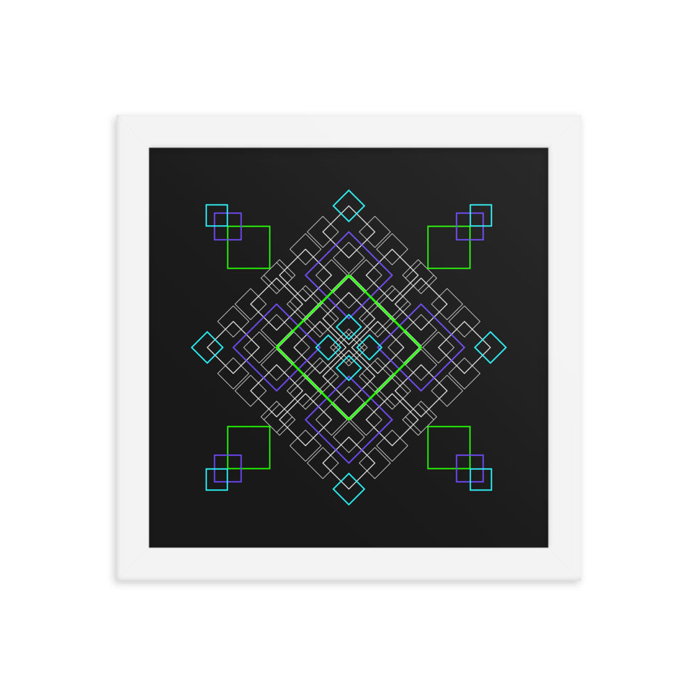 Sacred Geometry Art - Purple Green Squares | Framed poster