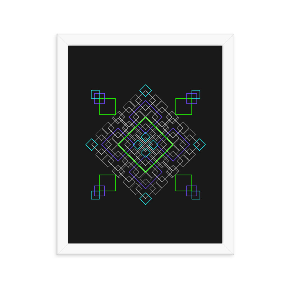 Sacred Geometry Art - Purple Green Squares | Framed poster