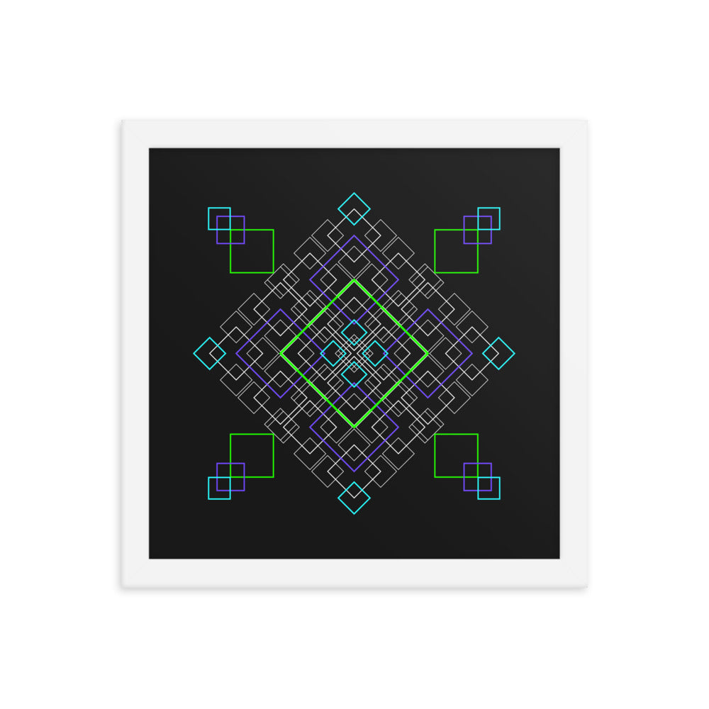 Sacred Geometry Art - Purple Green Squares | Framed poster