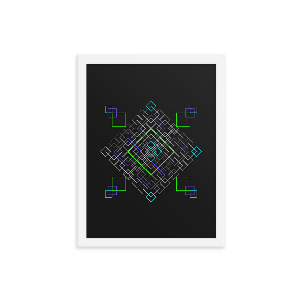 Sacred Geometry Art - Purple Green Squares | Framed poster