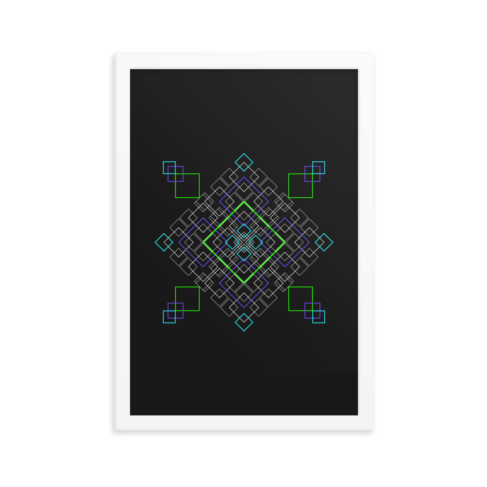 Sacred Geometry Art - Purple Green Squares | Framed poster