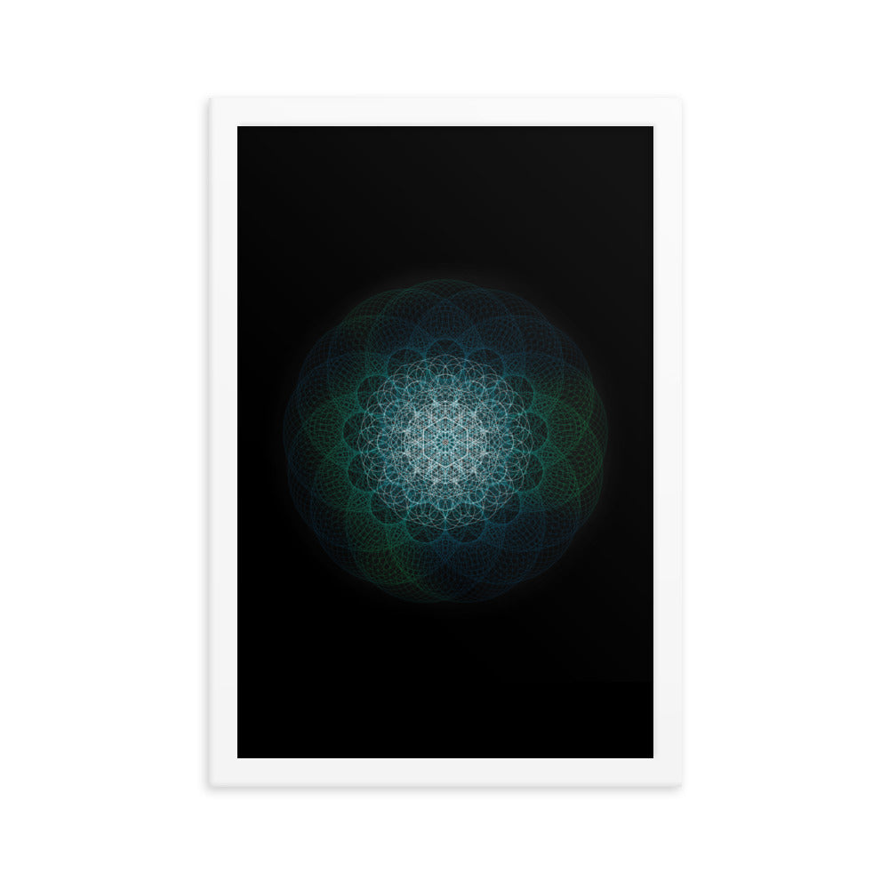 Sacred Geometry Art - Green-Blue Majestic | Framed poster