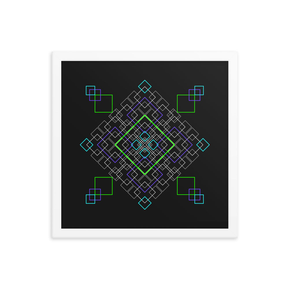 Sacred Geometry Art - Purple Green Squares | Framed poster
