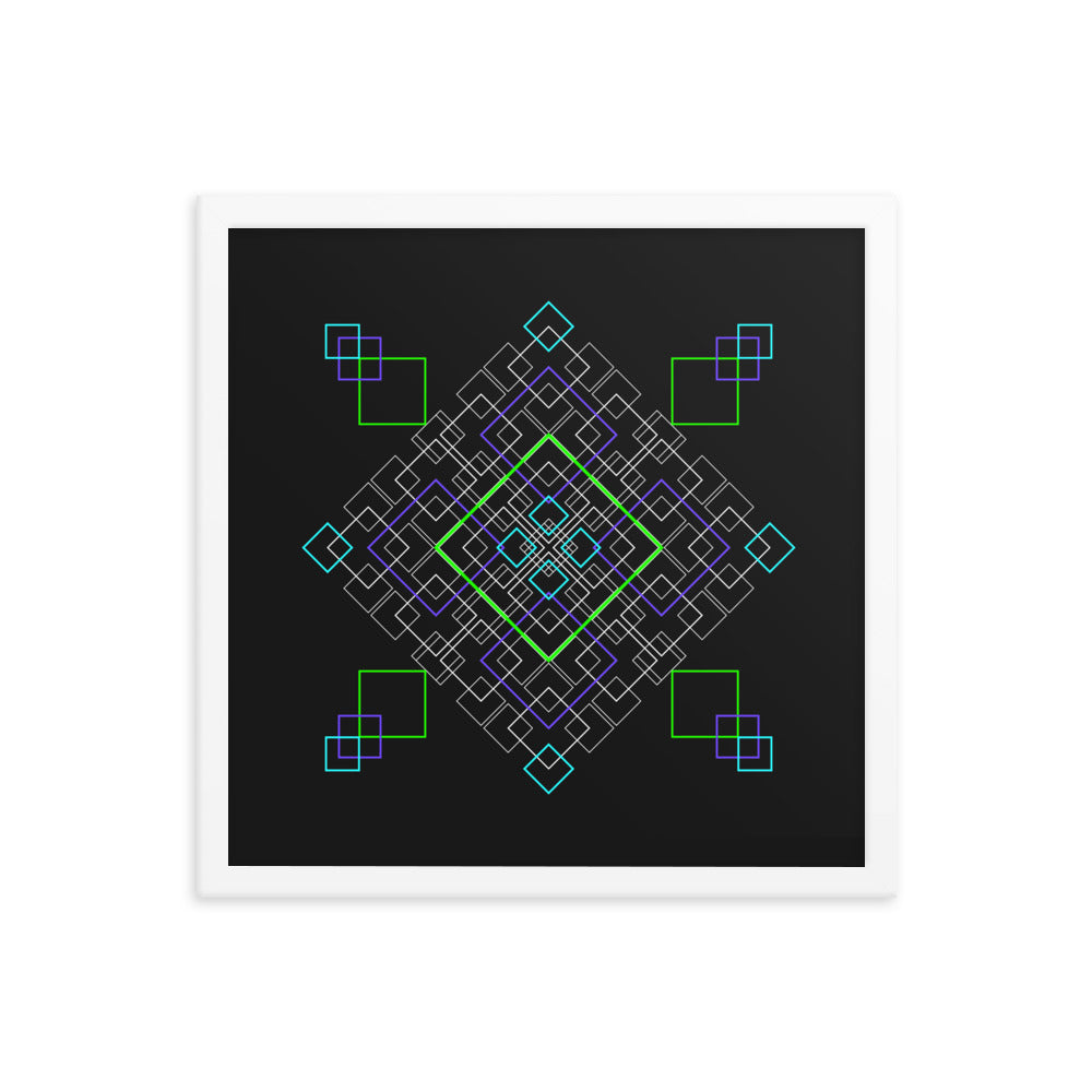 Sacred Geometry Art - Purple Green Squares | Framed poster