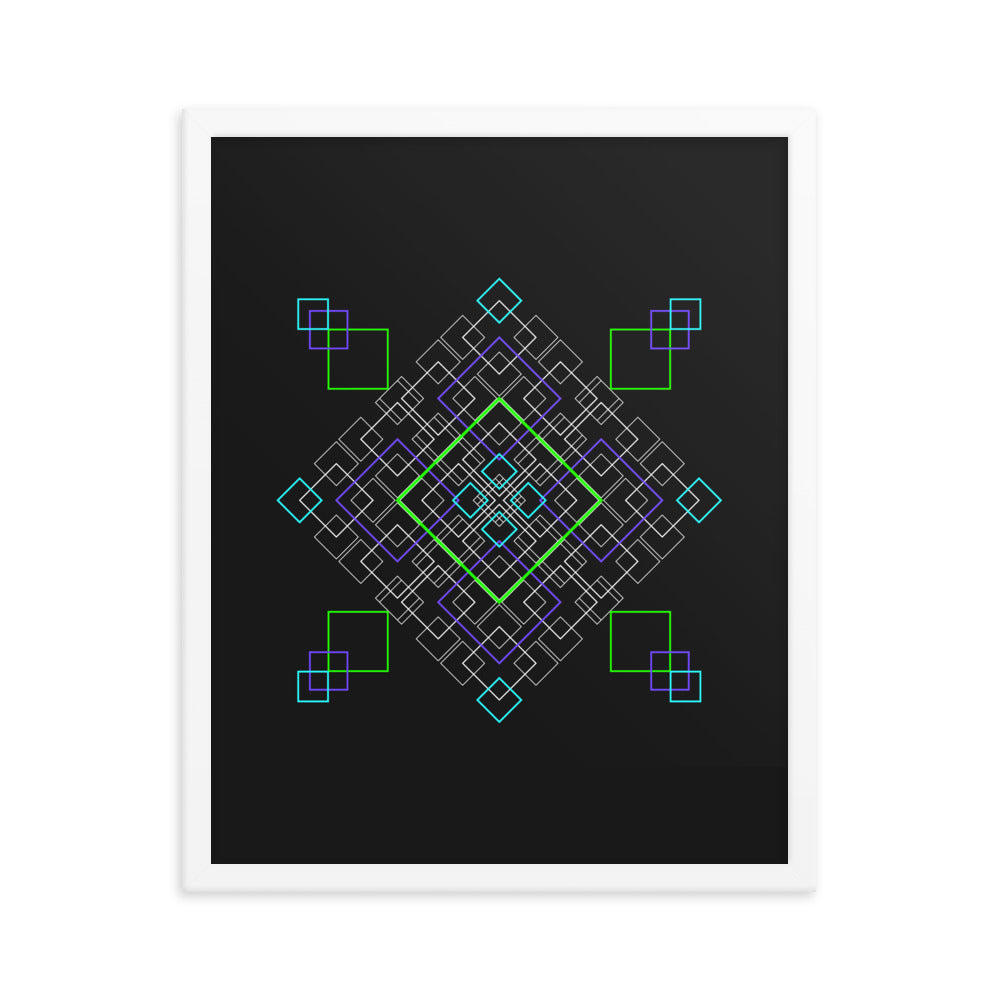 Sacred Geometry Art - Purple Green Squares | Framed poster