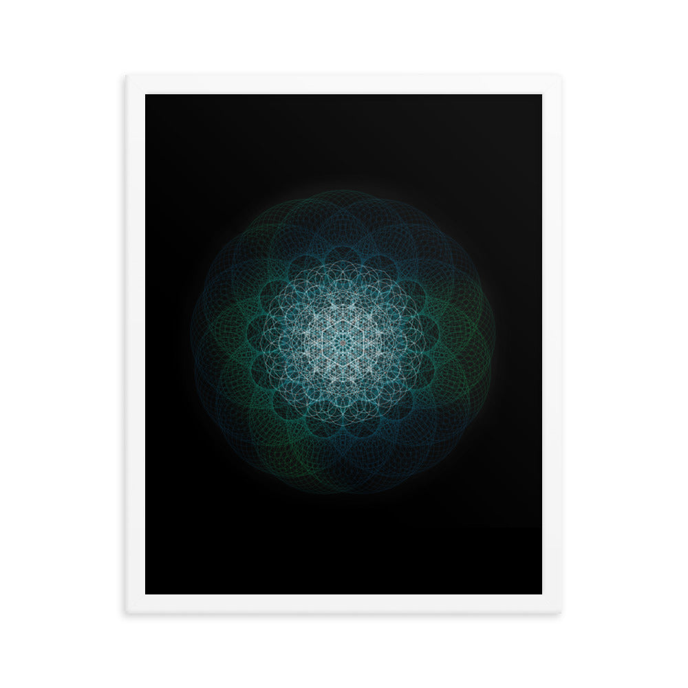 Sacred Geometry Art - Green-Blue Majestic | Framed poster