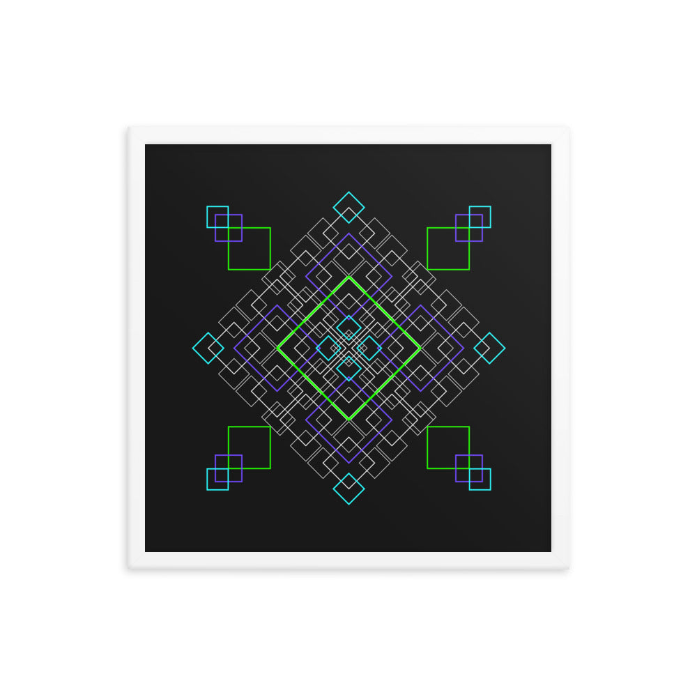 Sacred Geometry Art - Purple Green Squares | Framed poster