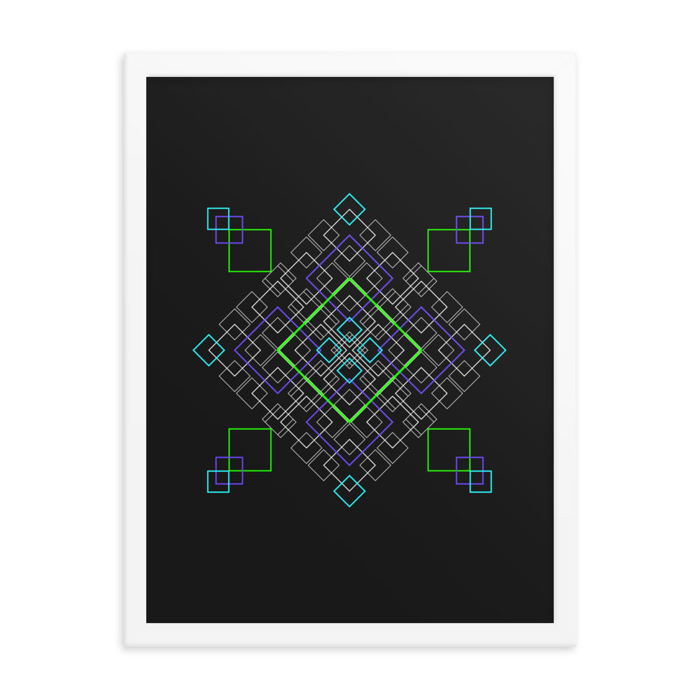 Sacred Geometry Art - Purple Green Squares | Framed poster