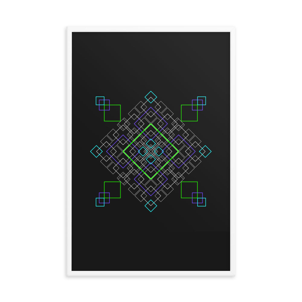 Sacred Geometry Art - Purple Green Squares | Framed poster