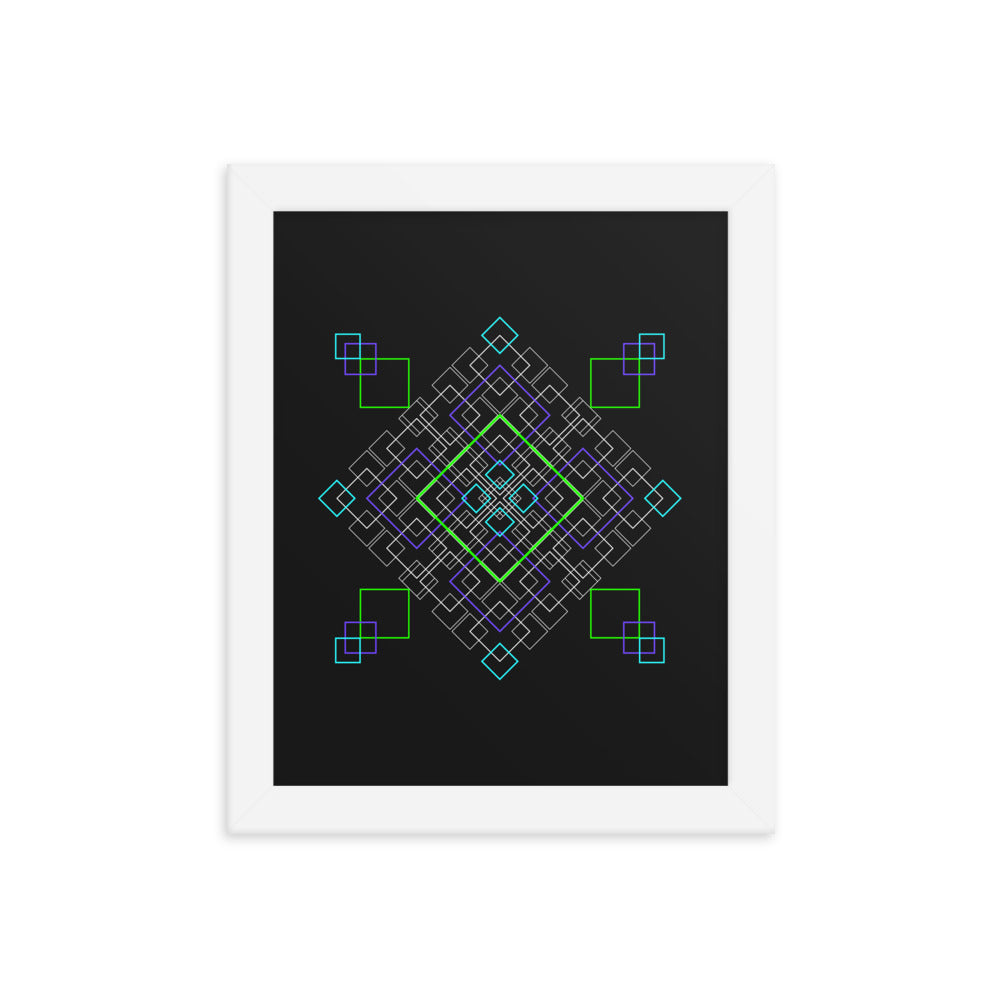 Sacred Geometry Art - Purple Green Squares | Framed poster